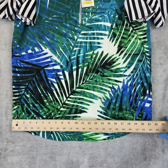 Calvin Klein Top Womens Medium Green Tropical Palm Print Cold Shoulder NWT - Picture 7 of 10